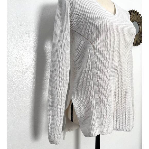 Athleta Highline White V Neck Pullover Sweater Women Size X Small Cable Knit - Picture 5 of 8